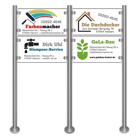 Freistehendes Firmenschild Werbeschild mit Dibond Werbetafel Edelstahl Ständer (XXL)