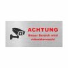 Edelstahl Hinweisschild Achtung videoüberwachung 80 x 35 mm R/W